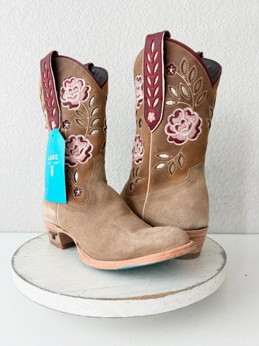 Lane Boots KENZIE Midi Cowboy Boots Womens 7.5 Latte Suede Western Short Bootie